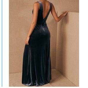 ANTHRO BHLDN Jenny Yoo Logan velvet maxi bridesmaids dress NAVY